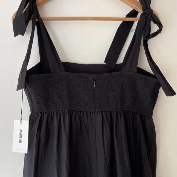 New Jason Wu Womens Tiered Smocked Maxi Dress Black Shoulder Ties Large - Picture 4 of 17